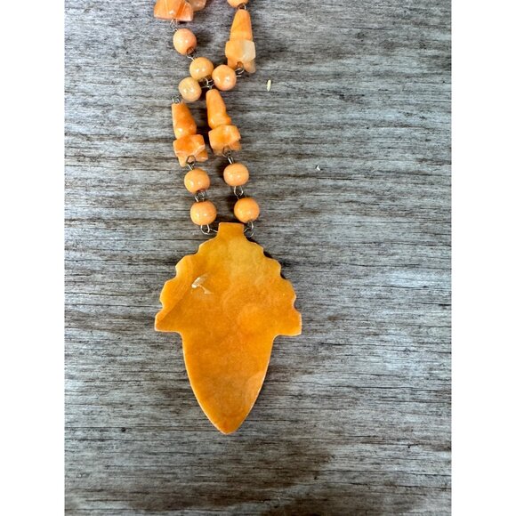 Carved Orange Leaf Pendant Necklace With Beaded Chain & Hook Clasp For Women Or - Picture 4 of 7
